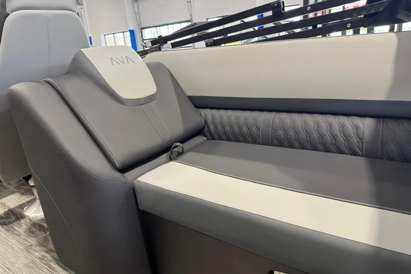 Slide: The Image of Luxurious seating in the 2026 Avalon 2585 25 Catalina QL boat interior. - 9