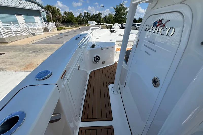 Slide: The Image of 2020 Crevalle 24 HCO boat with sleek deck design and modern features. - 20