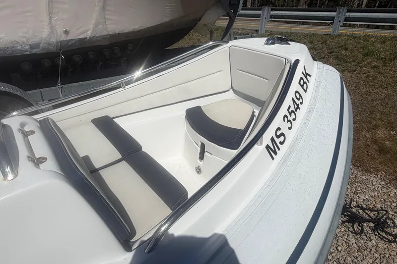 Slide: The Image of 2018 AB Inflatables Nautilus 12 DLX boat with white and black seating, registration MS 3549 BK. - 2