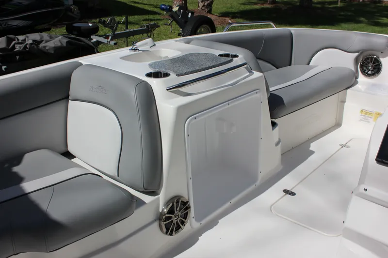 Slide: The Image of Interior of 2022 NauticStar 203 SC boat with gray upholstery. - 10