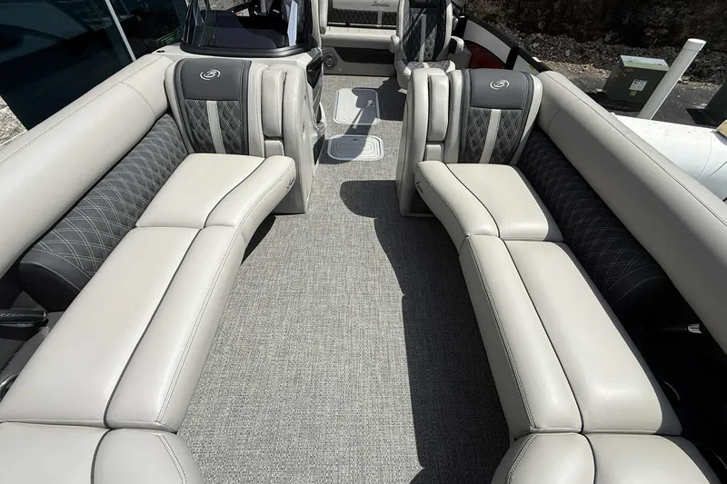 Slide: The Image of Luxurious interior of 2026 Barletta LUSSO 25UCAT pontoon boat with plush seating. - 24