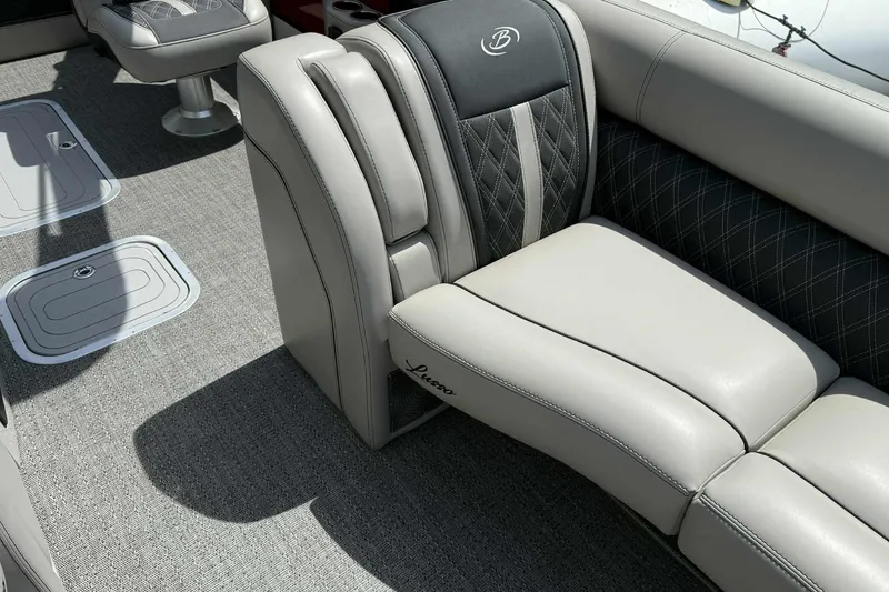 Slide: The Image of Luxurious seating on 2026 Barletta LUSSO 25UCAT boat, featuring elegant upholstery and design. - 26