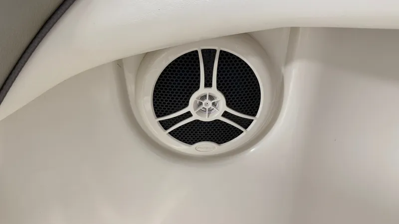 Slide: The Image of A speaker is integrated into the white interior paneling of a boat. - 33