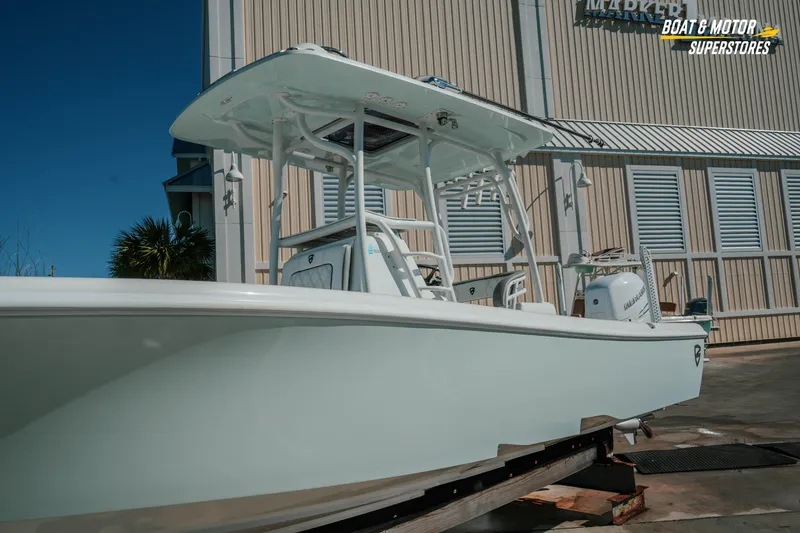 Slide: The Image of 2018 Barker Boatworks 26 Open displayed at Boat & Motor Superstores, exterior view. - 12