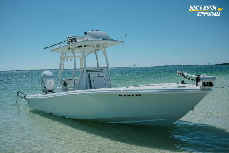 Slide: The Image of 2018 Barker Boatworks 26 Open in clear waters, showcasing sleek design and modern features. - 53