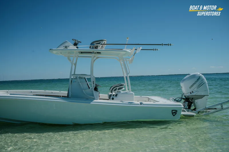 Slide: The Image of 2018 Barker Boatworks 26 Open in clear blue waters, side view. - 62