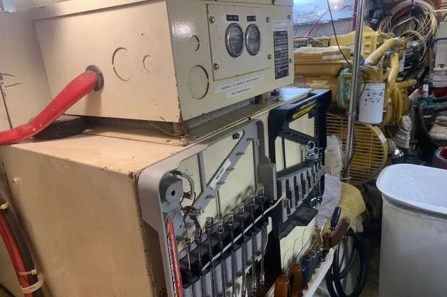 Slide: The Image of Engine room of a 1985 Gulfstar MK2 with technical equipment. - 28