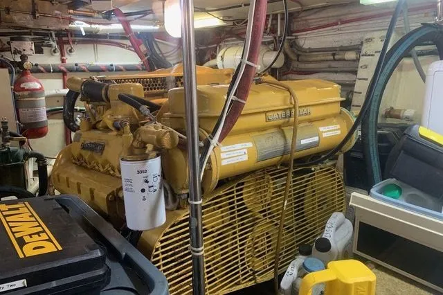 Slide: The Image of Engine room of 1985 Gulfstar MK2 with Caterpillar engine. - 29