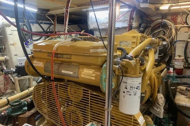 Slide: The Image of Engine room of a 1985 Gulfstar MK2 with Caterpillar engine. - 30