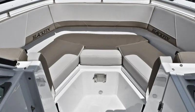 Slide: The Image of Interior of Blackfin 272 DC boat, 2019 model, featuring cushioned seating. - 4