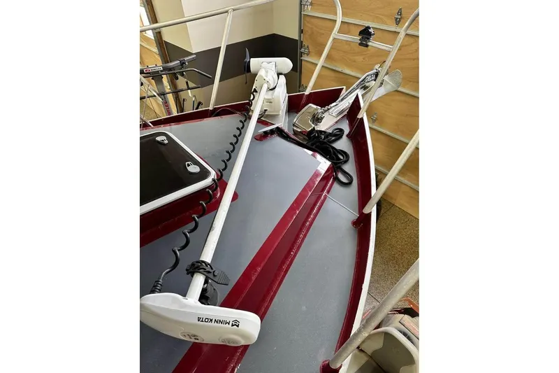 Slide: The Image of 2017 Weldcraft 260 Cuddy King boat deck with Minn Kota trolling motor. - 5