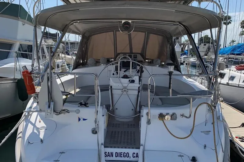 Slide: The Image of Sailboat Hunter 460, 2000 model, docked in San Diego marina. - 10