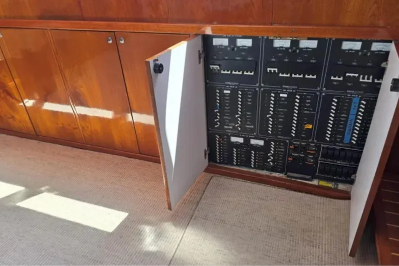 Slide: The Image of Electrical panel inside a 1974 Chris-Craft 68 Roamer Flush Deck yacht. - 8