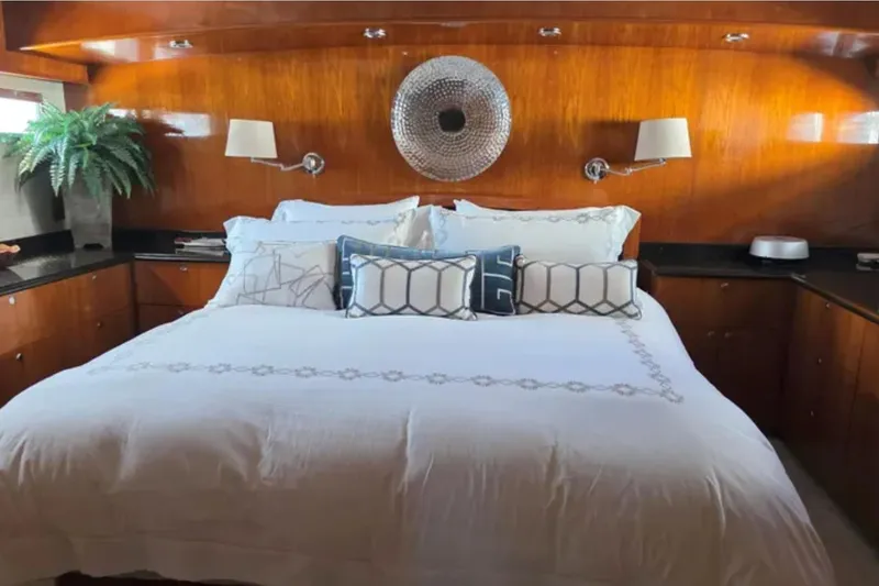 Slide: The Image of Luxurious bedroom interior on 1974 Chris-Craft 68 Roamer Flush Deck yacht. - 9