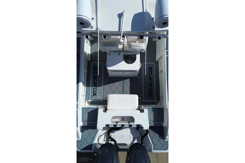 Slide: The Image of Overhead view of 2013 Sea Fox 286 Commander boat interior with seating and equipment. - 42