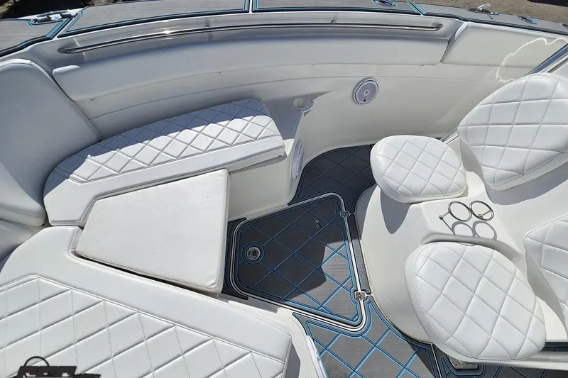 Slide: The Image of Interior of 2013 Sea Fox 286 Commander boat with white quilted seating. - 88