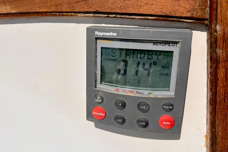 Slide: The Image of Raymarine autopilot display on 1984 Catalina 30 sailboat, showing standby mode. - 20