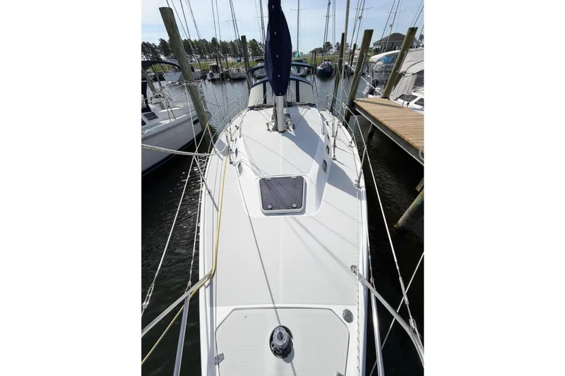 Slide: The Image of 2003 Catalina 34 MkII sailboat docked at marina, view from deck. - 15