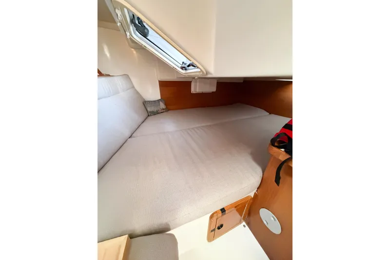 Slide: The Image of Cozy cabin interior of 2003 Catalina 34 MkII sailboat with comfortable bedding. - 51