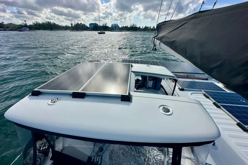 Slide: The Image of Lagoon 450 S 2016 catamaran with solar panels sailing on a sunny day. - 22