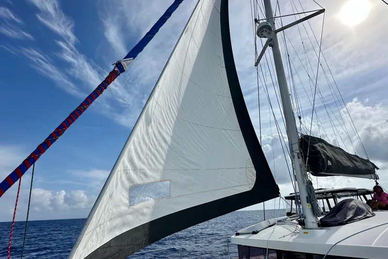 Slide: The Image of Sailing on a 2016 Lagoon 450 S catamaran under a clear blue sky. - 43