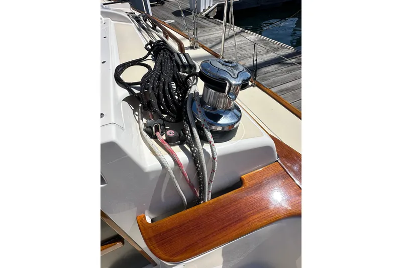 Slide: The Image of Alerion Sport 33 sailboat deck with winch and ropes, 2011 model. - 12
