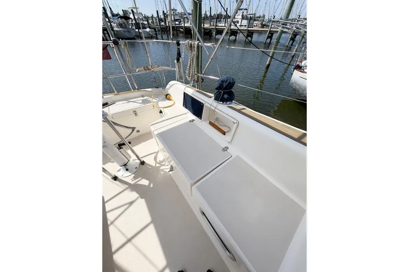 Slide: The Image of Cockpit of 2001 Caliber 40LRC sailboat docked at marina. - 16