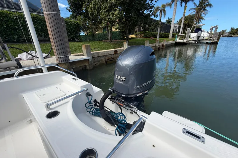Slide: The Image of 2017 Release 196 RX boat with Yamaha 115 outboard motor docked by waterfront. - 10