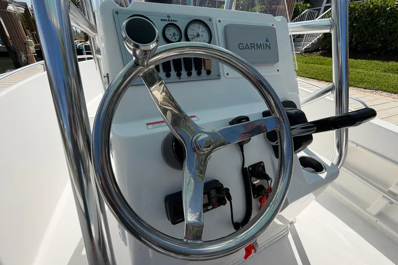 Slide: The Image of Steering console of 2017 Release 196 RX boat with Garmin navigation system. - 29