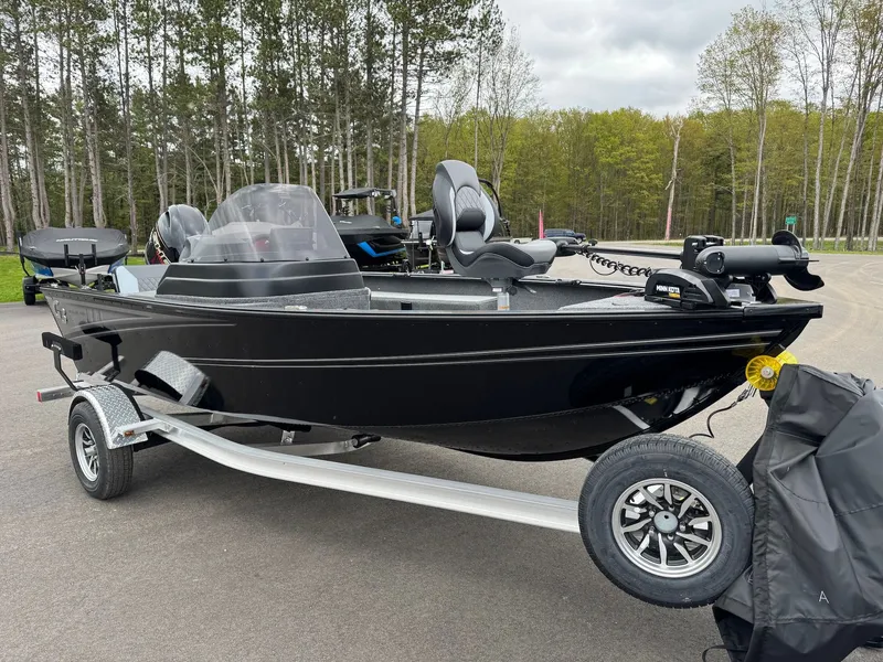 Slide: The Image of Black 2026 G3 Angler V164 C boat on trailer. - 4