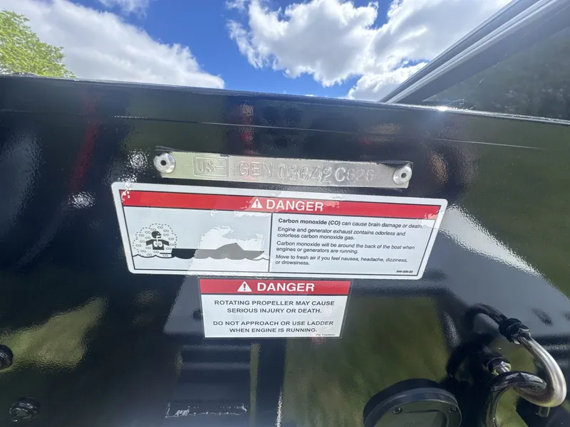 Slide: The Image of Warning labels on a 2026 G3 Angler V1850 SF boat. - 13