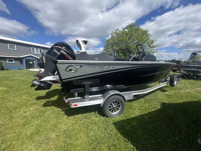 Slide: The Image of 2026 G3 Angler V1850 SF boat on trailer outdoors. - 7