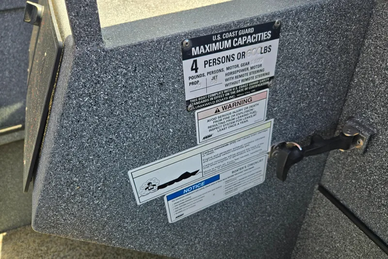 Slide: The Image of 2016 Alumaweld Talon 16 capacity label, indicating maximum of 4 persons or 600 lbs. - 5