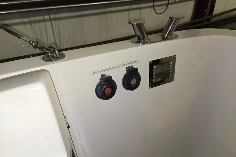 Slide: The Image of Control panel and cleats on 2006 American Tug 34 Pilothouse Trawler. - 51