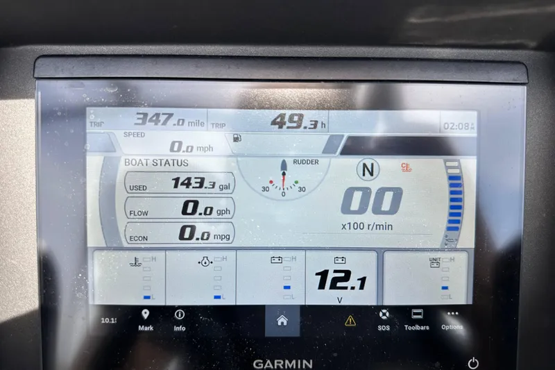 Slide: The Image of Dashboard display of 2024 Veranda VP25RCT boat showing trip data and fuel status. - 19