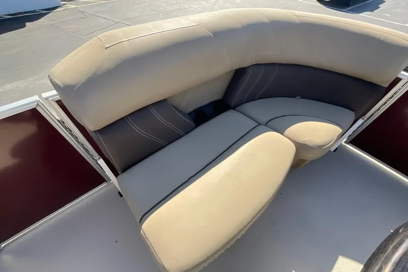 Slide: The Image of 2021 Sylvan Mirage Fish 820 Party Fish boat with beige cushioned seating. - 21