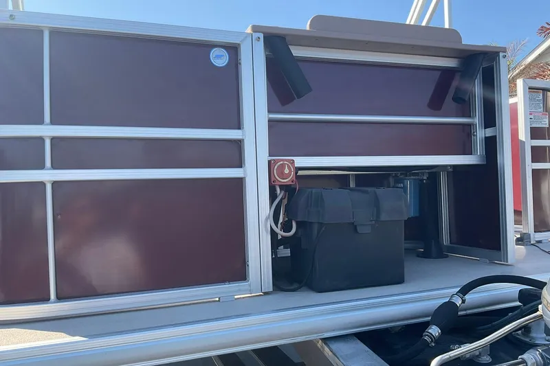 Slide: The Image of 2021 Sylvan Mirage Fish 820 Party Fish boat, rear view with storage compartment. - 7