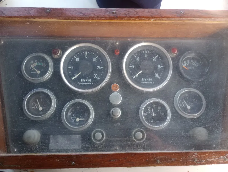 Slide: The Image of Dashboard of a 1981 Marine Trading 44 Double Cabin boat. - 17