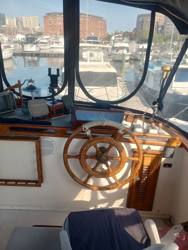 Slide: The Image of Interior view of 1981 Marine Trading 44 Double Cabin yacht in harbor. - 18