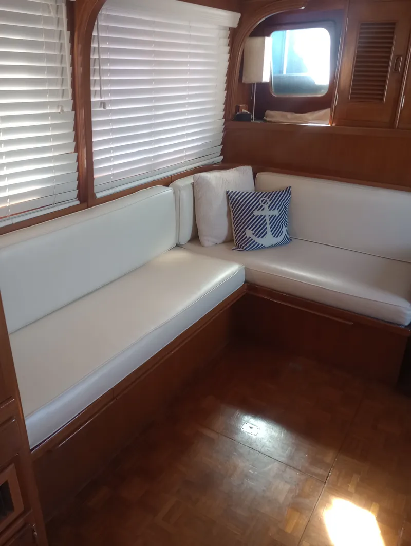 Slide: The Image of Interior of 1981 Marine Trading 44 Double Cabin with white upholstery. - 22