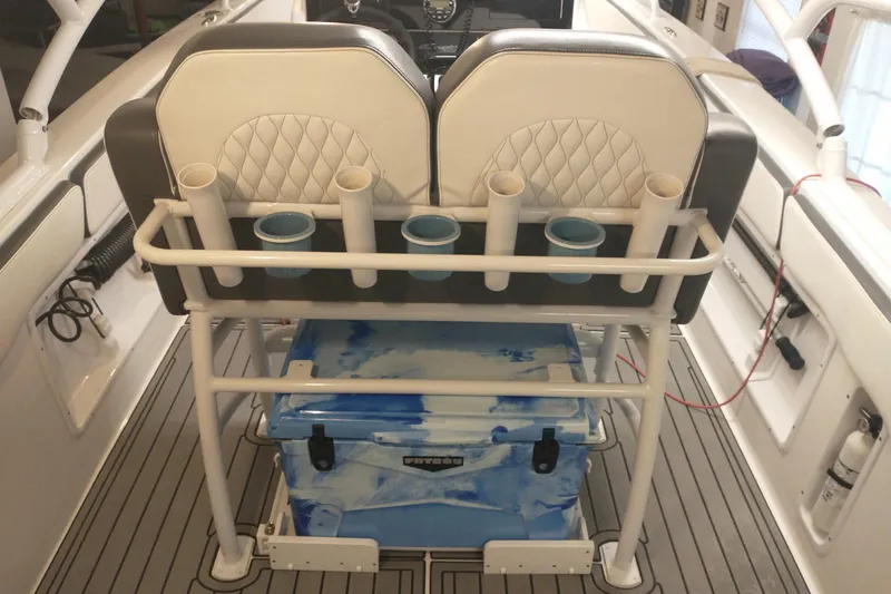 Slide: The Image of Interior of 2019 Concept 30' Open Deck boat with seating and storage. - 29