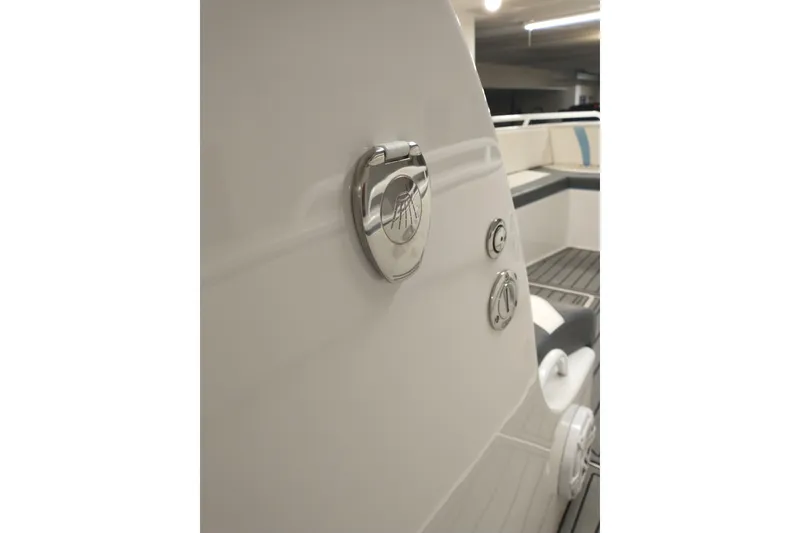 Slide: The Image of 2019 Concept 30' Open Deck boat interior with sleek design and chrome accents. - 32