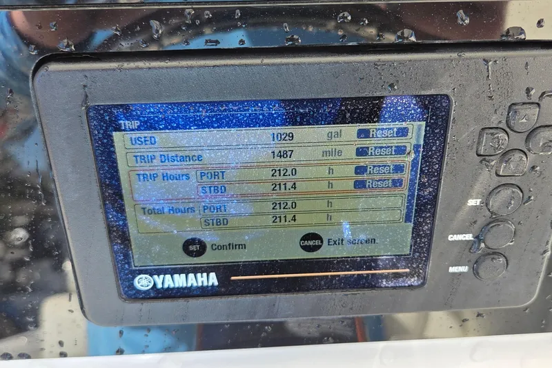 Slide: The Image of Yamaha display showing trip data on 2018 Edgewater 280CC boat. - 17