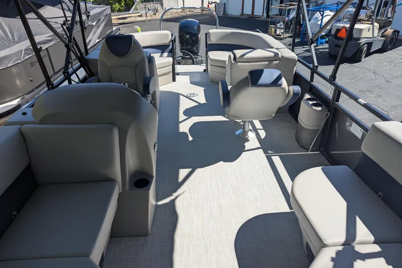 Slide: The Image of Spacious interior of 2026 Dockside 22DQ2.75 pontoon boat with comfortable seating. - 8