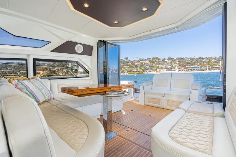 Slide: The Image of Luxurious interior of 2017 Beneteau Gran Turismo 46 yacht with scenic waterfront view. - 3