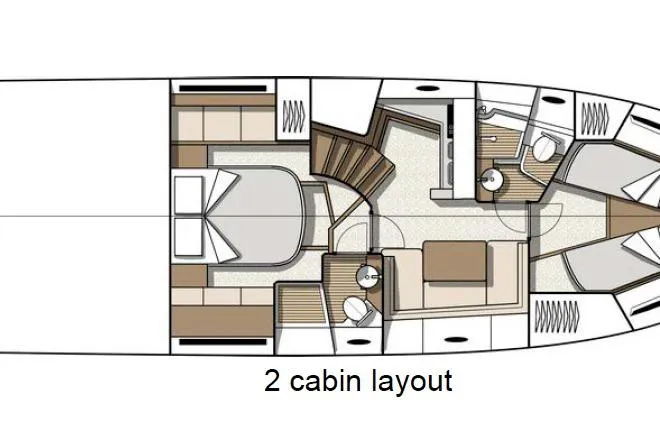 Slide: The Image of 2017 Beneteau Gran Turismo 46 yacht floor plan, featuring a two-cabin layout. - 41