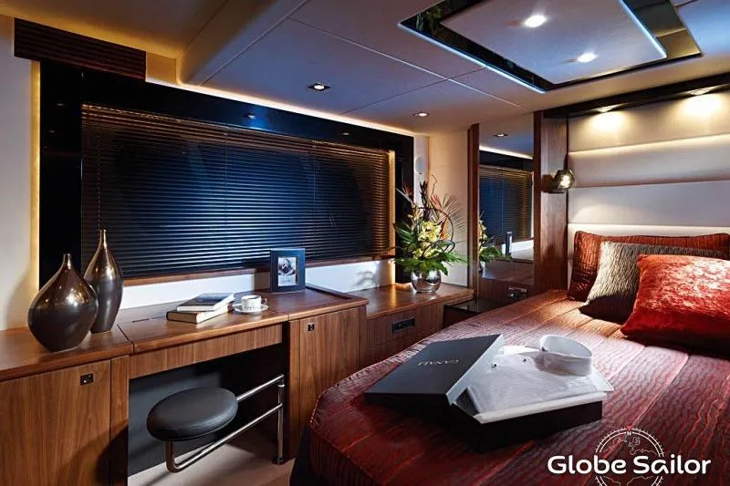 Slide: The Image of Luxurious interior of 2011 Sunseeker Predator 64 yacht bedroom with elegant decor. - 20