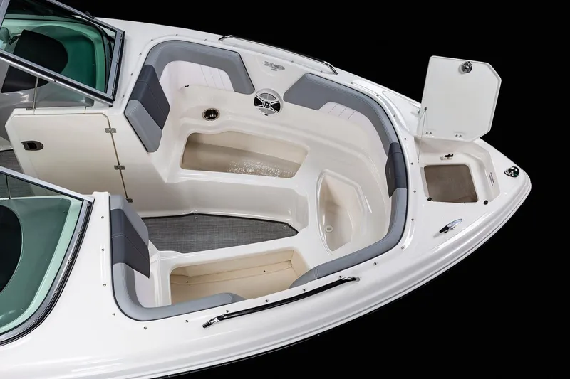 Slide: The Image of Manufacturer Provided Image: 2019 Chaparral 23 H2O Sport boat interior, bow seating area with storage compartments. - 2