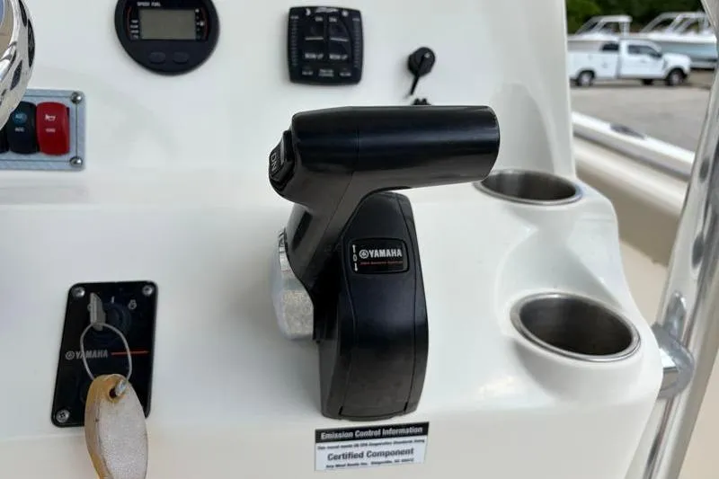 Slide: The Image of 2023 Key West 203 FS boat console with Yamaha throttle and control panel. - 29