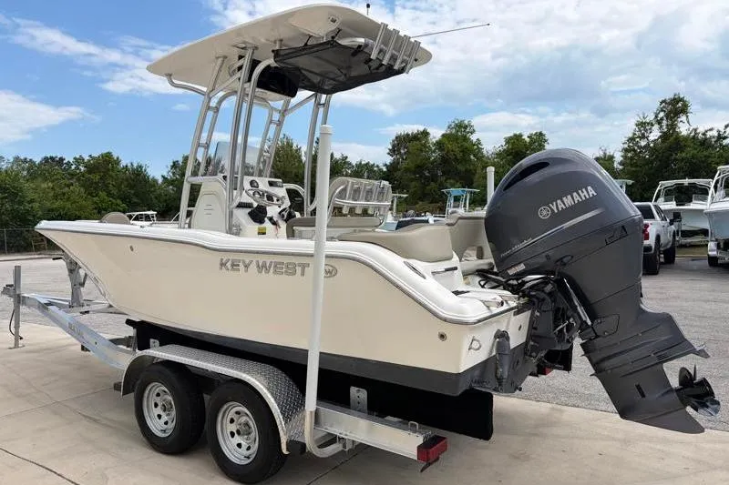 Slide: The Image of 2023 Key West 203 FS boat with Yamaha engine on trailer. - 5